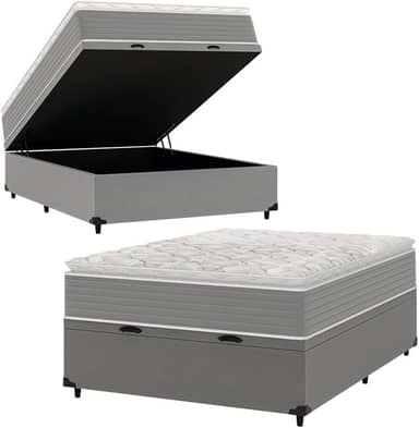 Cama Box Baú Casal Molas Ensacadas Pillow Top 138x188x66cm Martino Cinza Umaflex