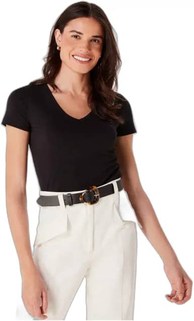 Blusa Básica Feminina Decote V Com Elastano