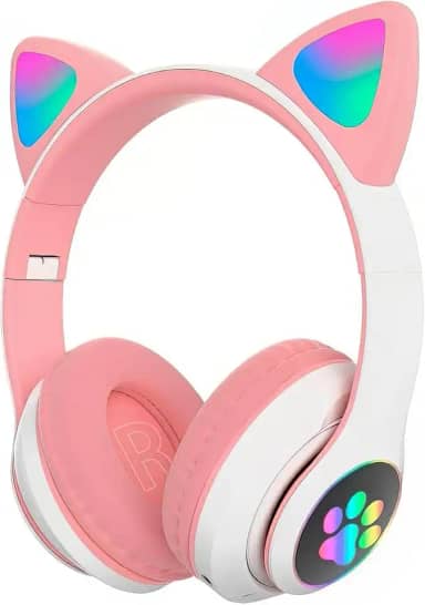 Fone de ouvido gatinho Cat ear Headphone bluetooth (Rosa/Branco)