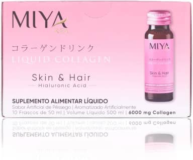 Colágeno Líquido Skin and Hair Miya Kea | Programa de 10 dias | Fórmula Avançada com 6000mg de Peptídeos de Colágeno | Hidratação e Elasticidade para Pele e Cabelos | Sabor Pêssego