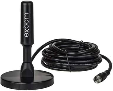Antena Digital Amplificada HDTV/UHF/VHF Interna e Externa 5m Base Imã prova d'água 4dBI - Exbom