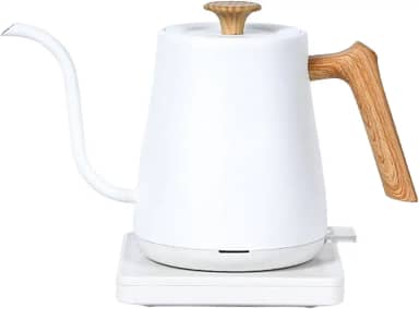 Chaleira Elétrica com Pescoço de Ganso, Chaleira de água Quente Rápida de 0,8 L, Portátil, Aquecimento Rápido, aço Inoxidável para Preparar Chá E, Grão de Madeira Branca