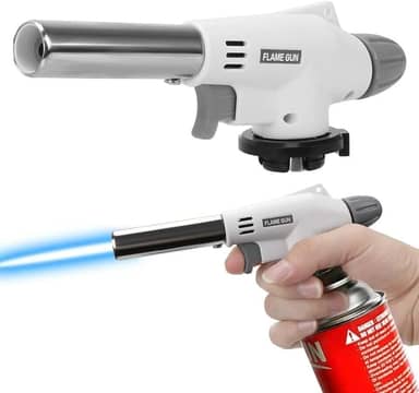 Maçarico Portátil Branco para Cozinha Gourmet, 17cm, Recarregável a Gás, com Acendimento Automático e Controle Manual de Chama, para Culinária, Confeitaria, Gratinar, Flambar e Artesanato