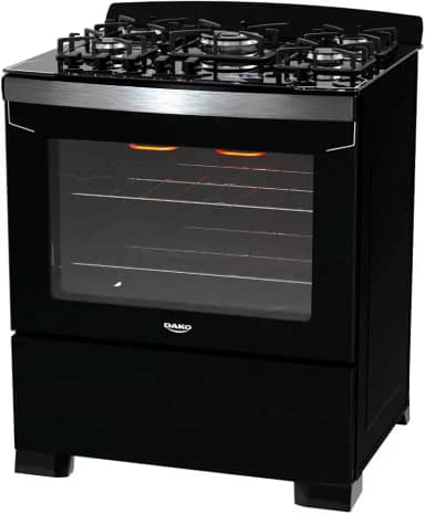 Fogão 5 Bocas Preto com Frente em Vidro Preto e Timer Digital Dako Diplomata Grill Bivolt