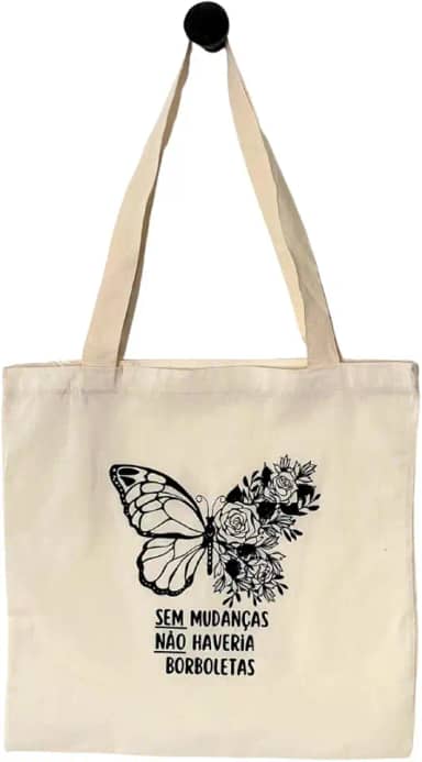 Sacola Ecobag Algodão Cru Tecido Pano Mudanças Borboletas