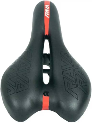 TSW Banco Selim Bicicleta Gel Vazado 270x150mm Unissex Bike Mtb Gravel Speed Ceres Rava Preto com Vermelho