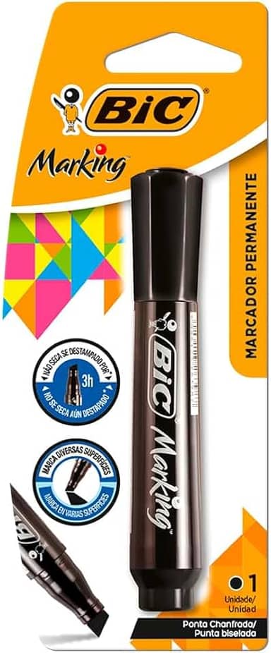 Pincel Marcador Permanente BIC Marking, Preto, Recarregável, Ponta Chanfrada, 1.5 a 3.0mm, 904213, 1 unidade