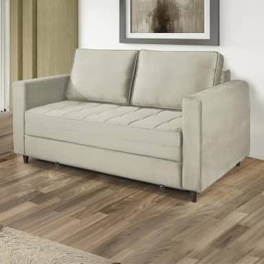 Sofá Cama Belize 2 Lugares Com Pés de Madeira e Rodízios Bege Claro