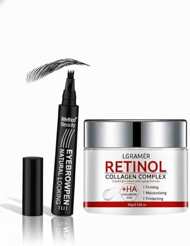 Kit Beleza Total: Creme Retinol + Colágeno 30g Anti-Idade + Lápis de Sobrancelha Alta Precisão - Hidrata, Firma e Preenche.