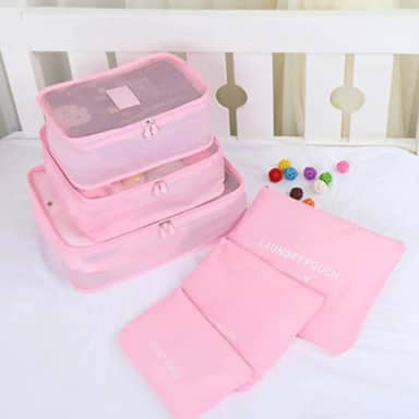 Kit Organizador de Mala de Viagem Prático 6 Peças Necessaires para Roupas, Maquiagens,cuecas calcinhas e meias (Rosa)