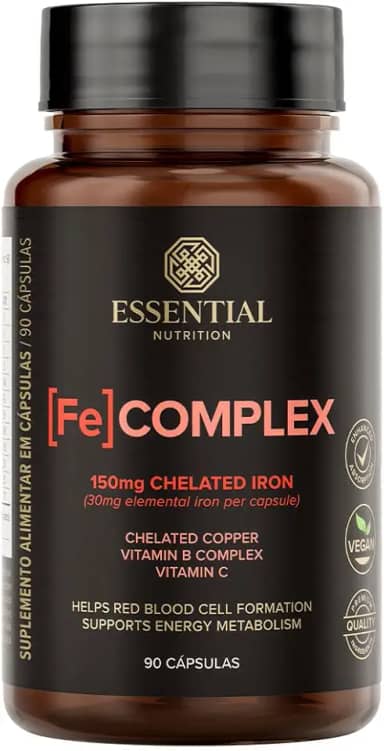 Essential Nutrition - [FE] Complex - Complexo de Ferro e Cobre Quelados + Vitamina C - 90 Cápsulas