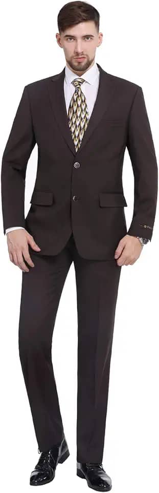 Conjunto masculino de 2 peças, ajuste clássico, 2 botões, para escritório, blazer e calça de frente lisa