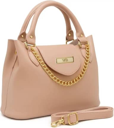 Bolsa Feminina Com Alça de Mão e Ombro Reajustável e Com Bolso Externo + Detalhe em Corrente