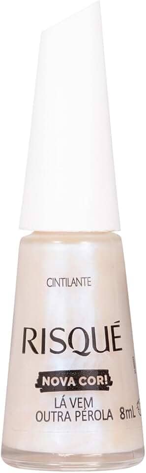 Esmalte Branco Risqué Lá vem Outra Pérola Cintilante 8ml
