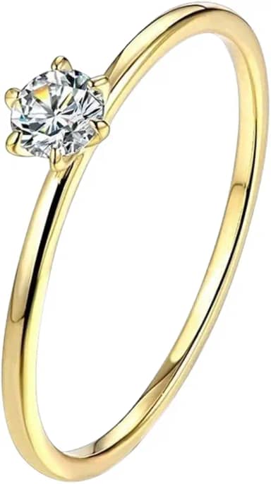 Anel Solitário Banhado a Ouro 18k com Pedra de Zirconia Casamento Noivado Exclusivo