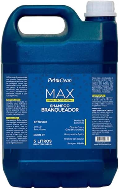 Shampoo Branqueador para Cachorro e Gato Max Linha Profissional Pet Clean 5 Litros