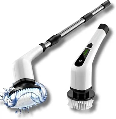 Esfregão giratório elétrico, escova de limpeza sem fio com velocidade dupla de potência, 2 horas de trabalho, cabo de extensão ajustável, 9 cabeças de escova substituíveis, à prova d'água IPX7