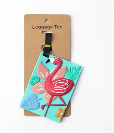 Lindas etiquetas de bagagem de silicone, suporte de endereço de etiqueta de viagem, acessórios de viagem, flamingo