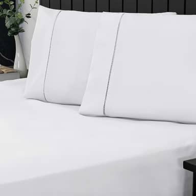 Jogo de Cama Casal Percal 400 Fios Ponto Palito 03 Peças, Antiácaro, Anti-pilling com Toque Macio - Branco