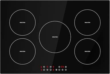 Davivy Fogão de indução de 76 cm com 5 queimadores, topo de fogão de indução embutido com 5 queimadores, 9 níveis de aquecimento, trava de segurança para crianças, controle de toque do sensor