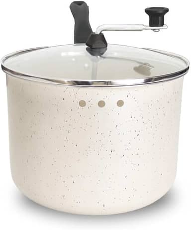 Pipoqueira Antiaderente com Tampa de Vidro Temperado, Branca, 20cm, 3,5L, Revestimento 5 Camadas Teflon, Cabos Baquelite, para Pipoca Caseira