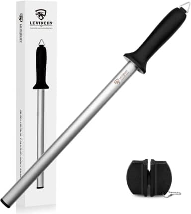 Aço de afiar facas de diamante – Aço de afiação profissional revestido com diamante de 30,5 cm, haste de afiação de facas premium para todas as facas, leve e durável