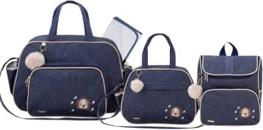 Kit Bolsa Maternidade 3 Peças com Mochila Garden Infantil Espaçosa Impermeável - Espera Feliz Baby (Marinho)