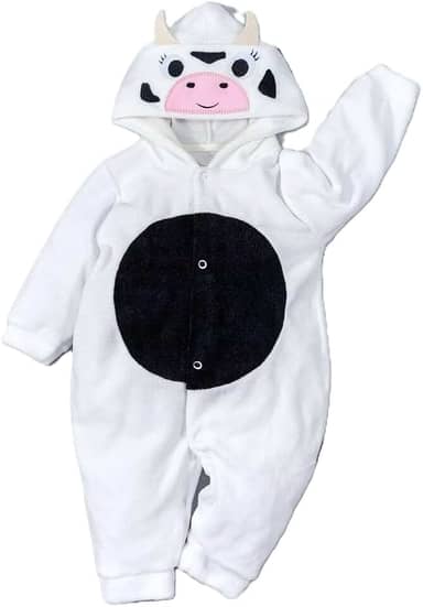 Conjunto Macacão Bebê Plush com Pantufa Lúdica – Gatinha, Porquinha, Vaquinha, Dino, Leão ou Cachorrinho – Fantasia Bordada 3D – Menino e Menina, de 0 a 12 Meses