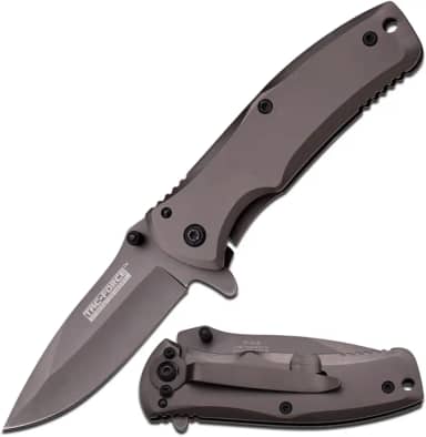 Faca dobrável TF-848-MC Tac Force TF-848 Spring Assist, lâmina de borda reta de titânio cinza, cabo cinza