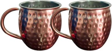 Kit 2 Canecas Moscow Mule 580ml Martelada Resistente Inox Rose Gold com Alça Ergonômica Servir Drinks Bebidas Geladas