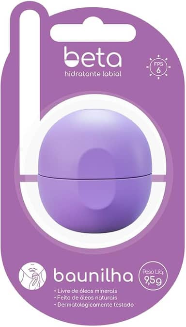 BETA Hidratante Labial BAUNILHA 9,5g - Hidratação profunda para seus lábios, com aroma de Baunilha, feito com ingredientes naturais, com fator de proteção solar, design prático e sofisticado