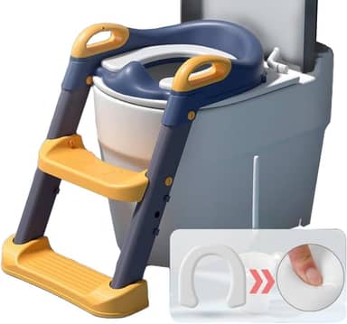 Troninho Redutor Assento Vaso Sanitário Infantil Com Escada Assento Redutor Infantil Para Vaso Sanitário Gimboo Pinico Infantil, Mictório, Penico, Almofadado, Desfralde, Antiderrapante Azul e Amarelo