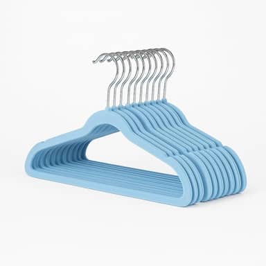 Kit 10 Cabide Infantil de Veludo Antideslizante Slim Ultrafino para Roupa Calça Camiseta de Bebe (Azul)