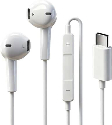 Fones de ouvido USB C para iPhone 17 16 15, fones de ouvido tipo C com microfone e controle remoto, cancelamento de ruído, fones de ouvido com fio USB C para iPhone 17 16 15 Pro Max, Galaxy S25 S24