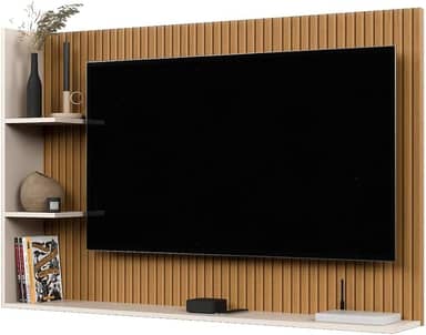 Painel Para TV 50 Polegadas Sala/Quarto Nicho Prateleira Berlim (Ripado/OffWhite)
