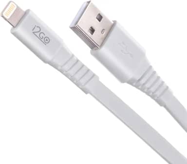 Cabo Iphone/Cabo Lightning I2GO Certificado MFi 1,2m 2,4A PVC Flexível Flat Branco - I2GO Basic