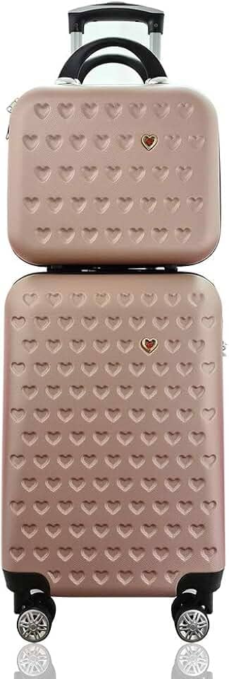 Kit Conjunto Mala de Bordo 10 kg para Viagem em ABS Cadeado Integrado Rodas 360º mais Frasqueira Rígida Gladiador C1MB Rose Gold