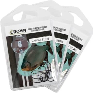 Kit 30 Anzóis Crown N°08 Sem Farpa e Fisga Chinu Sure Black