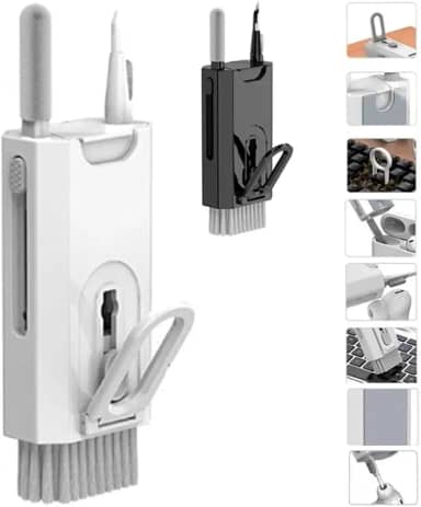 Escova de Limpeza Kit Multifuncional 8 em 1 | Portatil e Completo | Limpeza Precisa de Teclado, Fone, Tela e Celular | Microfibra Reutilizável + Extrator de Teclas