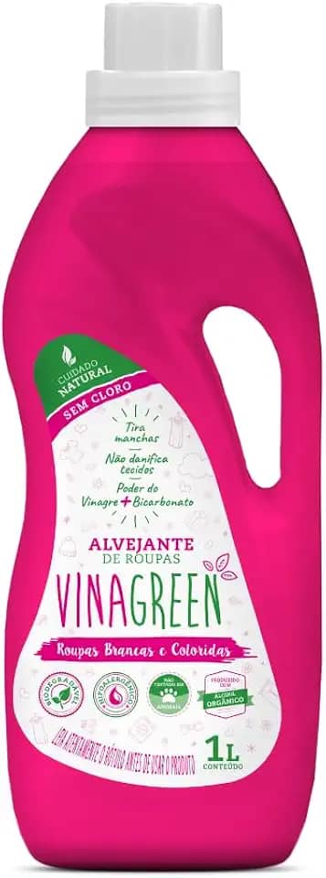Alvejante Natural Sem Cloro 1l Para Roupas Brancas e Coloridas Fórmula Com Vinagre e Bicarbonato Tecidos Brancos Coloridos Restaura Cores Tira Manchas Natural