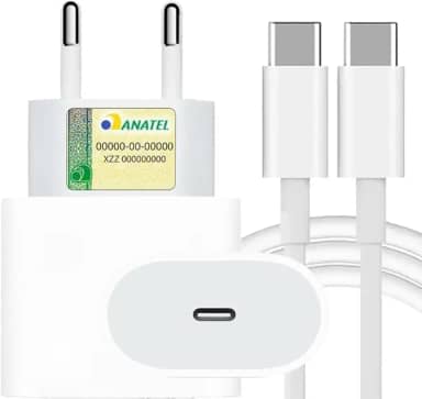 Kit Carregador Turbo 30W Tipo-C + Cabo USB-C para USB-C, compativel com Novo iPhone 16, 16 pro, 16 pro max, iPhone 15 pro max, iOS, Todos Dispositivos, Android Galaxy, Tablets, Notebooks, Tablets