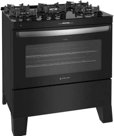 Fogão 5 bocas Atlas Agile Up Preto com Mesa de Vidro - Bivolt
