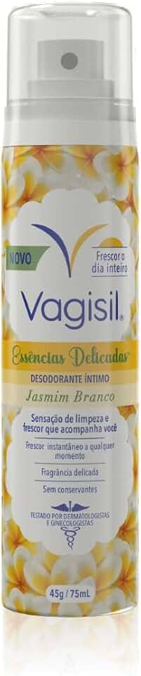 Vagisil Desodorante Íntimo Feminino Spray, Sensação de Limpeza e Frescor Instantâneo, Essências Delicadas Jasmim Branco, 75ml