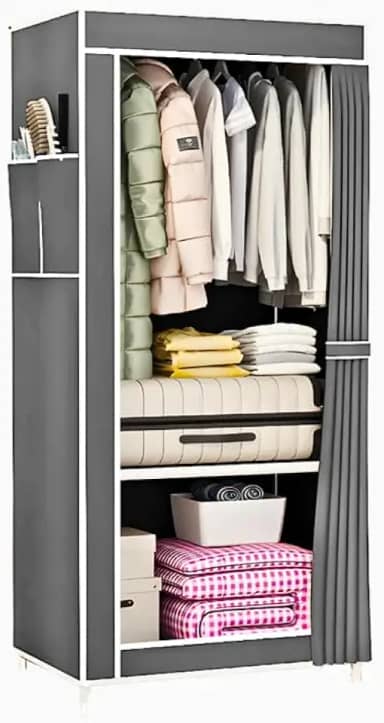 Guarda Roupa Closet Dobrável Organizador com Capa de Tecido 1 Porta 146 cm x 56cm x 44 cm (Cinza)