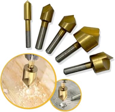 Kit 5 Brocas Escariadora Cônica Para Madeira Ferro 6 a 19mm Ferramenta Revestida em Titânio