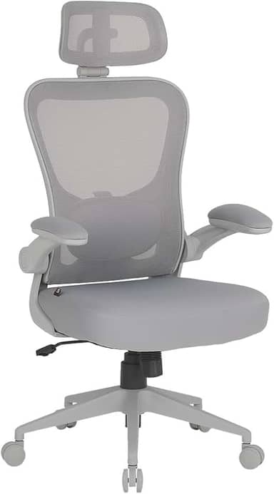 Cadeira de Escritório Ergonômica, DT3 Vita com apoio de cabeça 3D, Apoio Lombar Ajustável, Mesh Spandex Respirável + Tecido Softex Espuma Injetada, Certificada NR-17, Cadeira Giratória (Grey Frame)