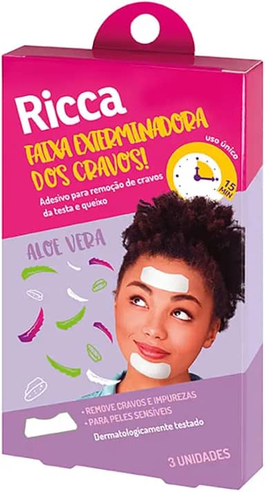 Fita Adesiva para Retirar Cravos da Zona T e Queixo 3 Unidades, Ricca, Branco