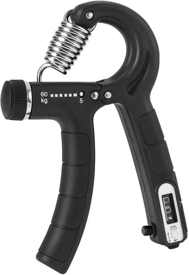 Hand Grip Ajustável 5 a 60kg com Contador Fortalecedor de Mãos Punhos Antebraços Reabilitação Fitness Musculação Exercício Resistência Borracha Ergonômica Academia Idosos Fisioterapia Treino