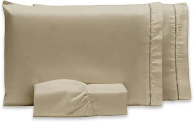 Lençol Queen com Elástico e Fronhas Com Ponto Palito 3 Peças Tecido Aveludado Toque Macio Tecido Grosso resistente Produto Durável (Avelã, Queen)