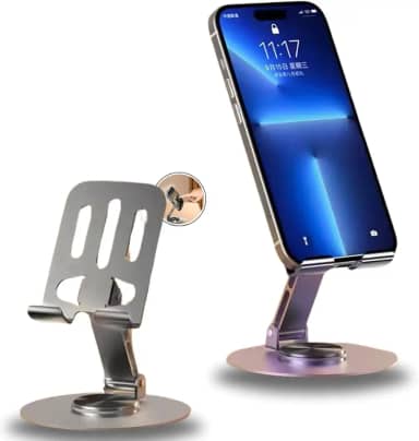 Suporte de Celular em Alumínio Premium com Base Rotativa 360° - Ajustável, Dobável e Antiderrapante - Para Smartphones, iPhone, iPad e Tablets